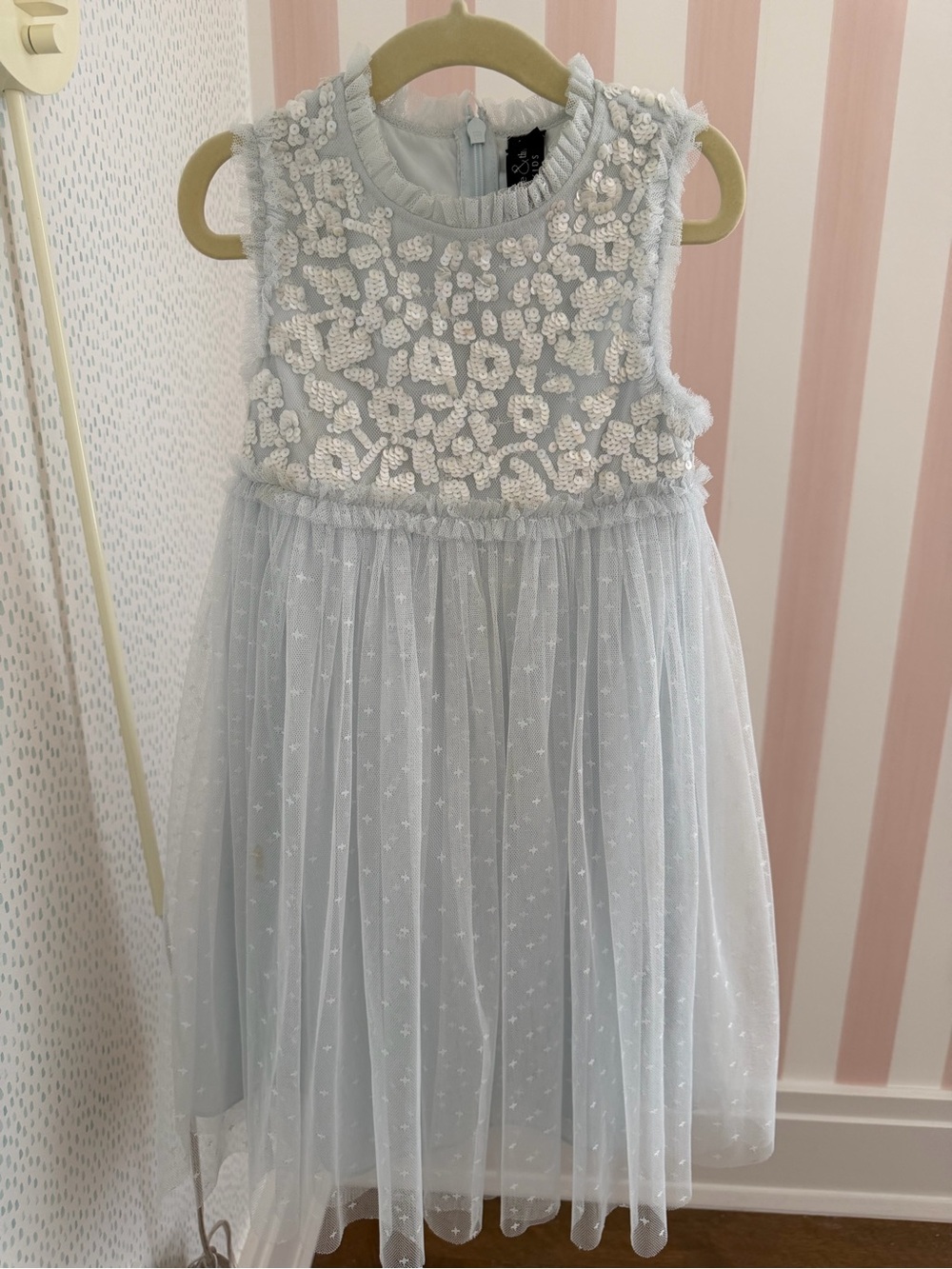 Needle & Thread Pale Blue Embellished Tulle Girls Dress